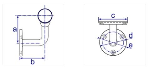 Diagram showing dimensions of DDA 746 Assist Rivet-on Wall Bracket Fitting